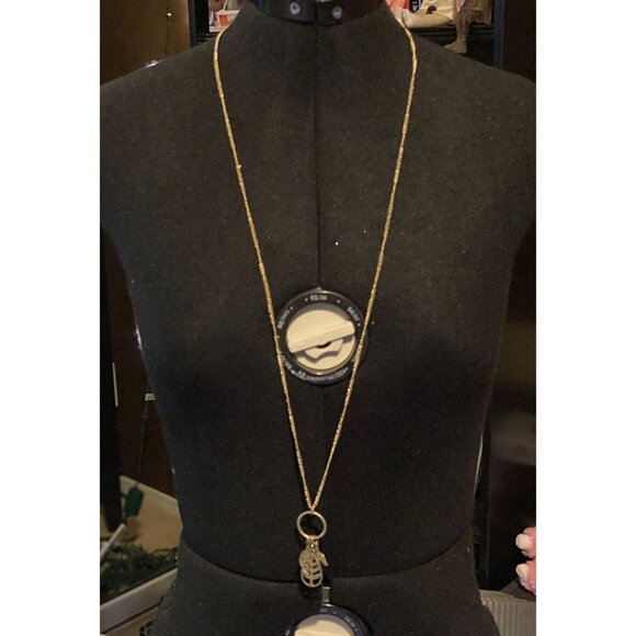 Gold-Tone Long Necklace With Leaf Pendant & Charms - Picture 2 of 4